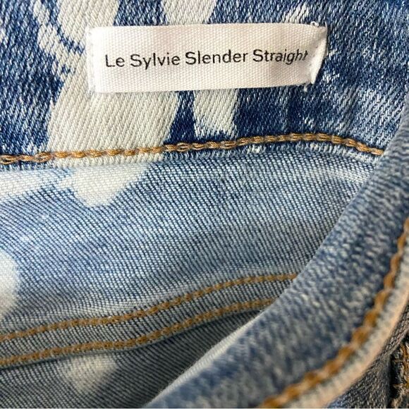 Frame Le Sylvie Blue Bleach Jeans Slender Straight Leg Splater Size 27 - Picture 6 of 8